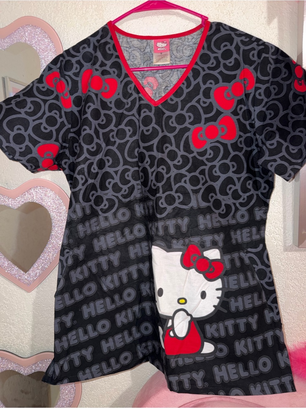 Hello Kitty Black and Red V-Neck Short Sleeve scrub